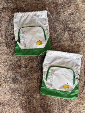 2 Masters White & Green Drawstring Bag with Front Pocket